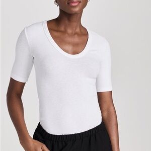 Enza Costa White Short-Sleeve Scoop Neck Ribbed Bodysuit